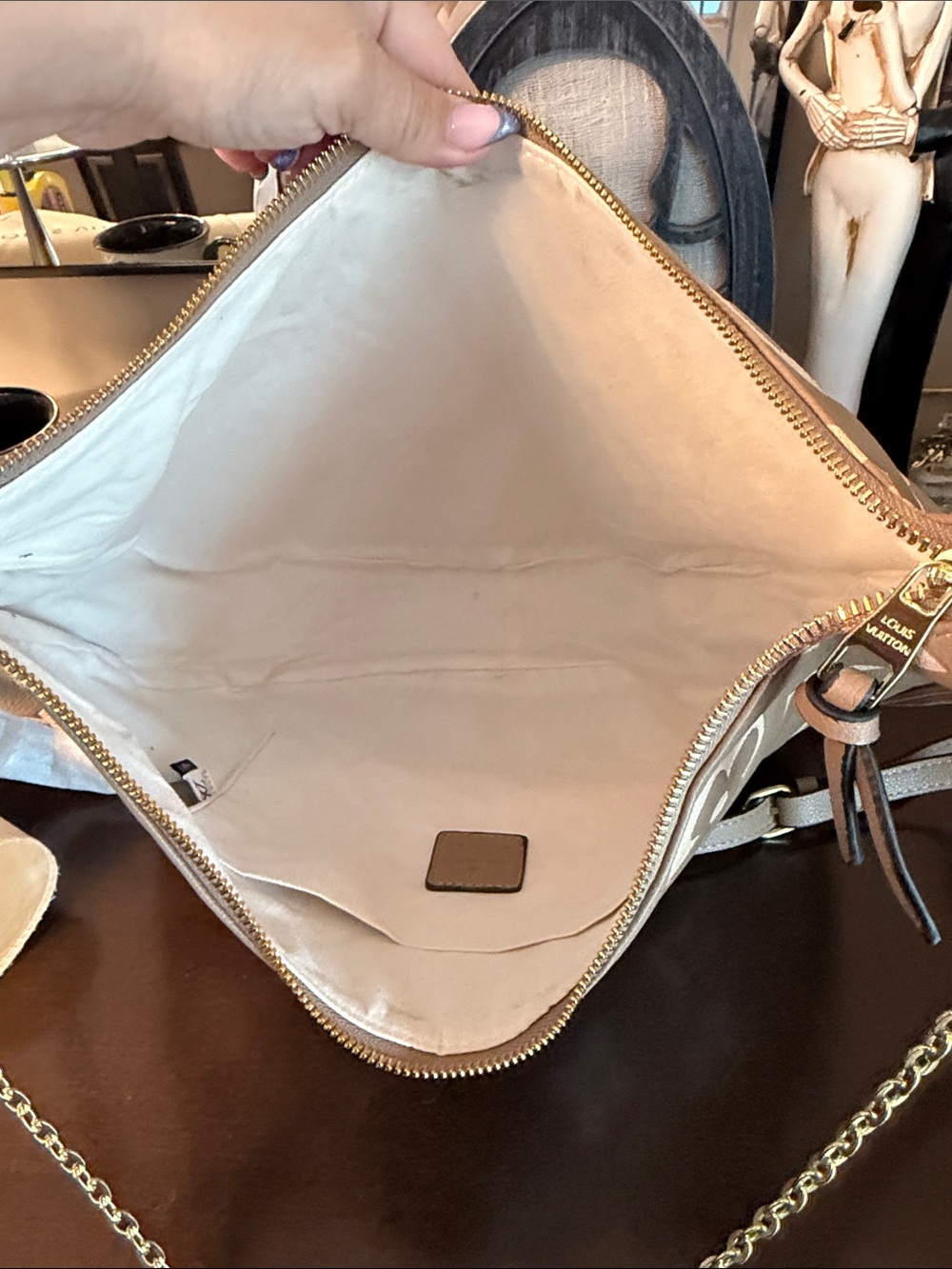 Inspired Monogram Crescent Shoulder Crossbody Bag with Gold Chain - Picture 3 of 10